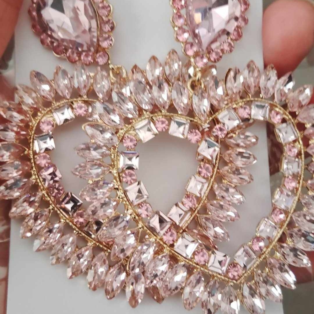 Glamorous Pink and Gold Heart Earrings